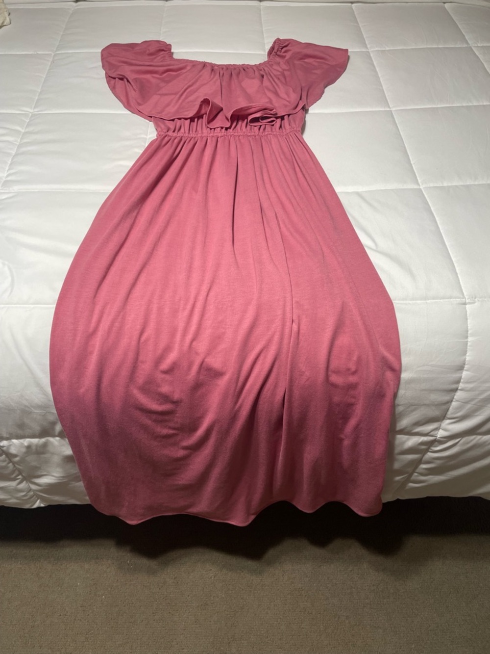 Off-Shoulder Rose Pink Maxi Dress